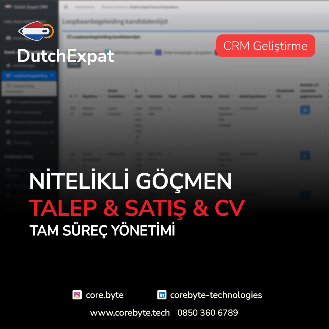 Yurtdışı Nitelikli Göçmen Talep Satış CV Yönetim CRM Yazılımı